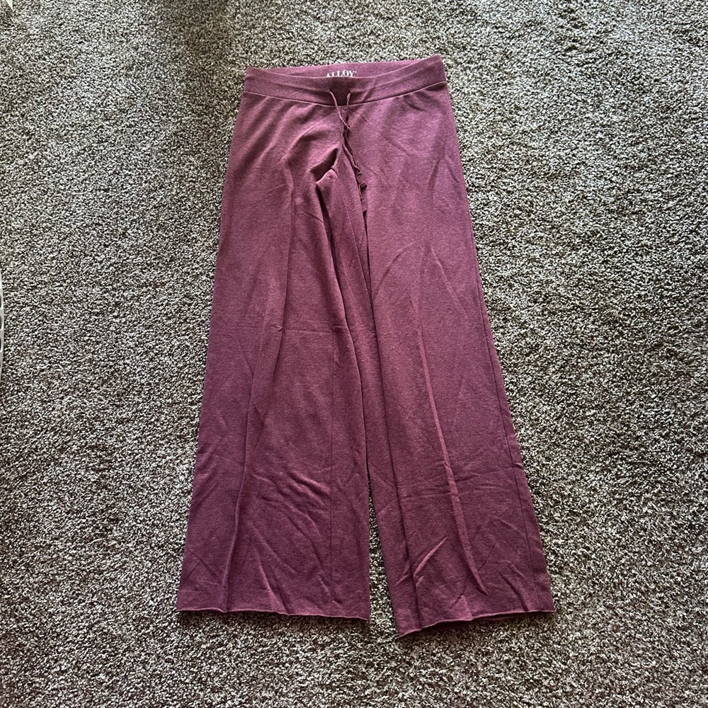 Alloy French Terry Wideleg Pant - Heather Burgandy